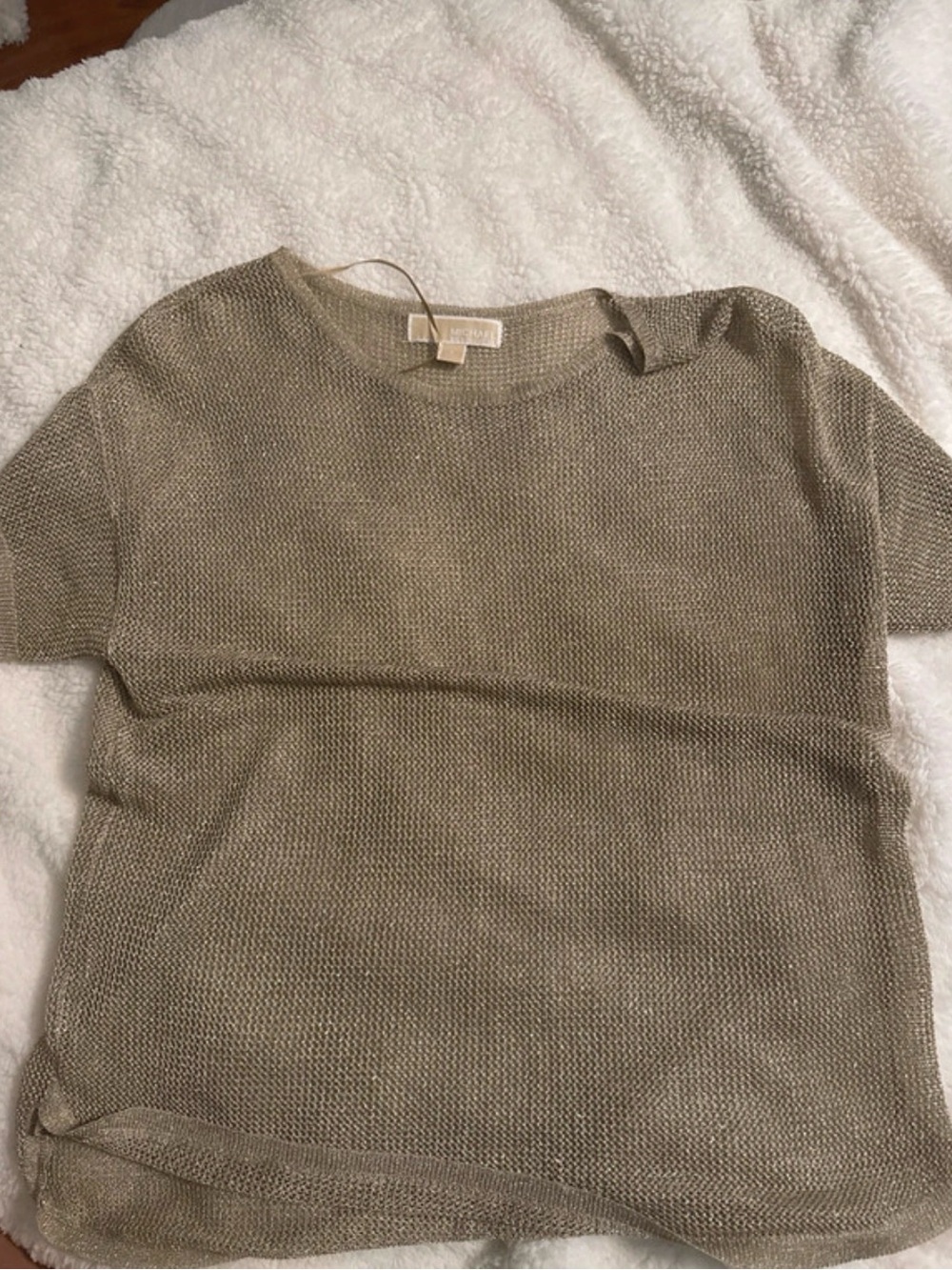 MICHAEL Michael Kors Metallic Knit Crewneck Top - Taupe Gold